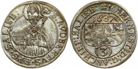 Austria SALZBURG 3 Kreuzer 1687 Johann Ernst von Thun (1667-1709). Obverse: Two shields of arms; date above; value below in inner circle. Obverse Lege...