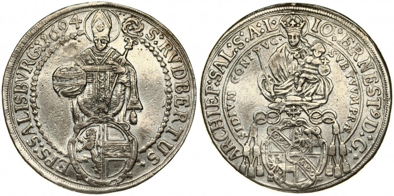 Austria SALZBURG 1 Thaler 1694 Johann Ernst(1687 - 1709). Obverse: Madonna and c...