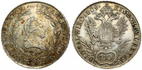 Austria 20 Kreuzer 1809A Franz I (1792-1835). Obverse: Laureate head right within wreath. Reverse: Crowned imperial double eagle; denomination below. ...