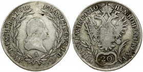 Austria 20 Kreuzer 1810A Franz II (I) (1792-1835). Obverse: Laureate head right within wreath. Reverse: Crowned imperial double eagle; denomination be...