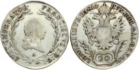 Austria 20 Kreuzer 1811A Franz II (I) (1792-1835). Obverse: Laureate head right within wreath. Reverse: Crowned imperial double eagle; denomination be...
