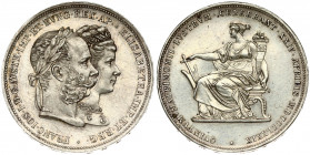 Austria 2 Gulden MDCCCLXXIX (1879) Silver Wedding Anniversary. Franz Joseph I(1848-1916). Obverse: Conjoined heads right. Obverse Legend: FRANC•IOS•I•...