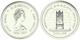 Canada 1 Dollar 1952-1977 Silver Jubilee. Obverse: Young bust right; dates below. Reverse: Throne; denomination below. Silver. KM 118. With Box