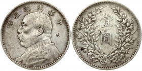 China 1 Yuan (1914) 'Fat Man dollar'. Obverse: Bust of Yuan Shikai facing left with Chinese ideograms above. Reverse: Two Chinese ideograms within wre...