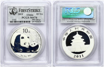 China 10 Yuan 2011 Panda. Obverse: Temple of Heaven within circle; date below. Reverse: Two pandas with the value above and the silver content below. ...