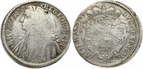 Croatia Ragusa 1 Tallero 1756 Obverse: Bust left. Obverse Legend: RECTOR • REI •RHACVSIN •. Reverse: Crowned ornate arms. Reverse Legend: DVCAT • ET •...