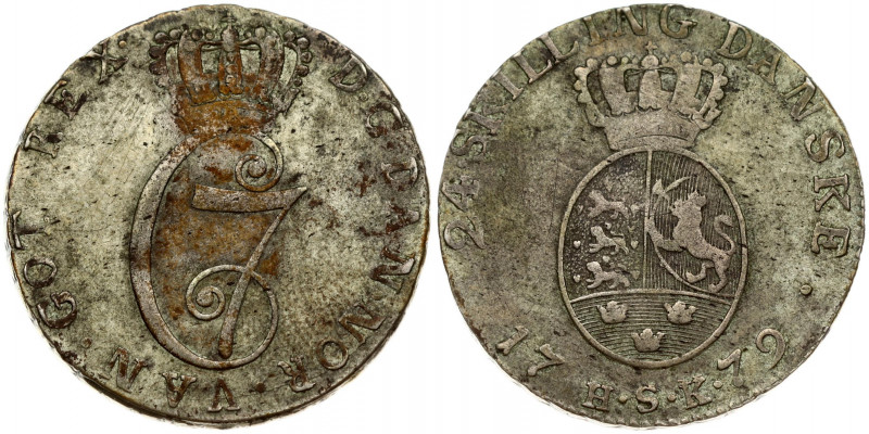 Denmark 24 Skilling 1779 HSK Christian VII (1766-1808). Obverse: Crowned King's ...