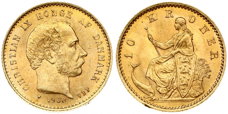 Denmark 10 Kroner 1900(h) VBP;HC. Christian IX(1863-1906). Obverse: Head right. ...