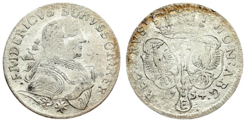 Germany PRUSSIA 6 Groszy 1754 ST//E Friedrich II(1740-1786). Obverse: Armored bu...