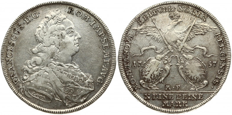 Germany NURNBERG 1 Thaler 1757 L-MF Obverse: Imperial eagle above two shields di...