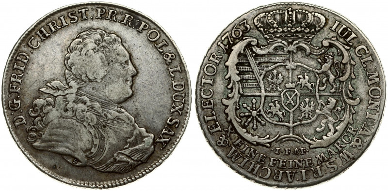 Germany SAXONY 1 Thaler 1763 IFôF Friedrich Christian(1763). Obverse: Bust right...