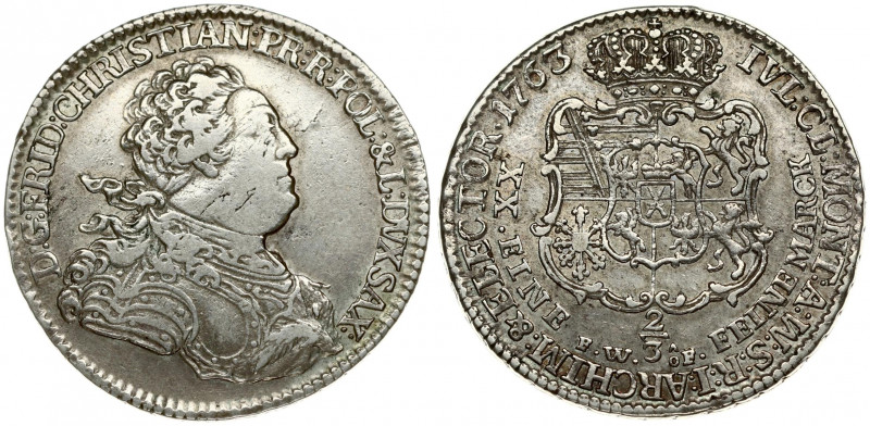 Germany SAXONY 2/3 Thaler 1763 FWoF Friedrich Christian (1763)Obverse: Armored b...