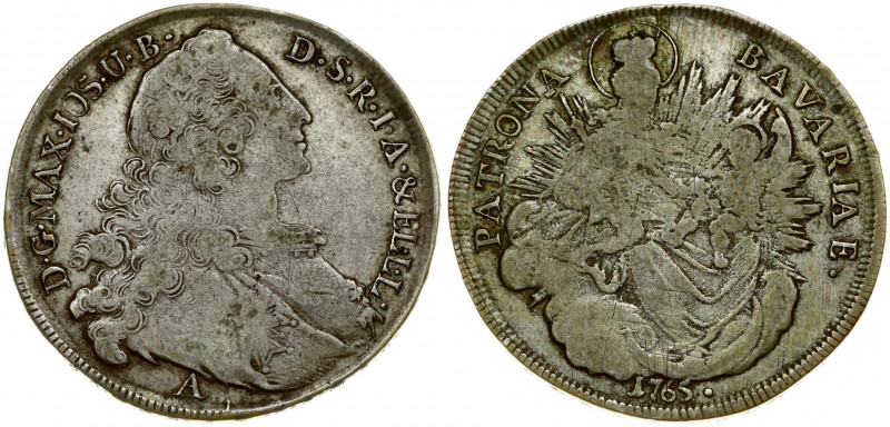 Germany BAVARIA 1 Thaler 1765A Maximilian III Josef(1745-1777). Obverse: Draped ...