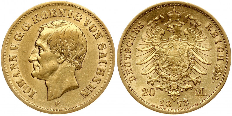 Germany SAXONY 20 Mark 1873E Johann I (1854-1873). Obverse: Large letters in leg...