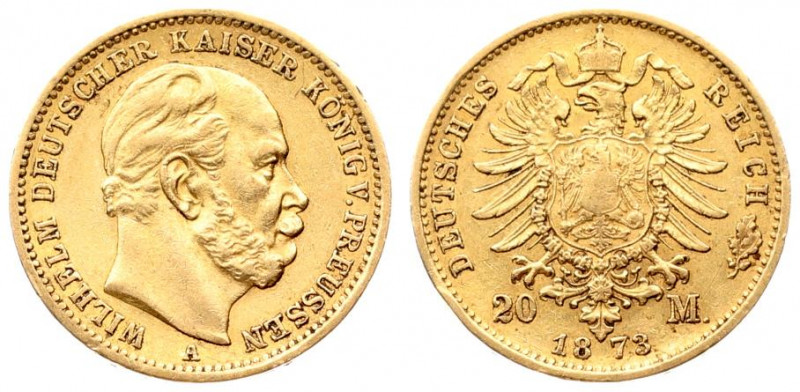 Germany PRUSSIA 20 Mark 1873A Wilhelm I(1861-1888). Obverse: Head right. Obverse...