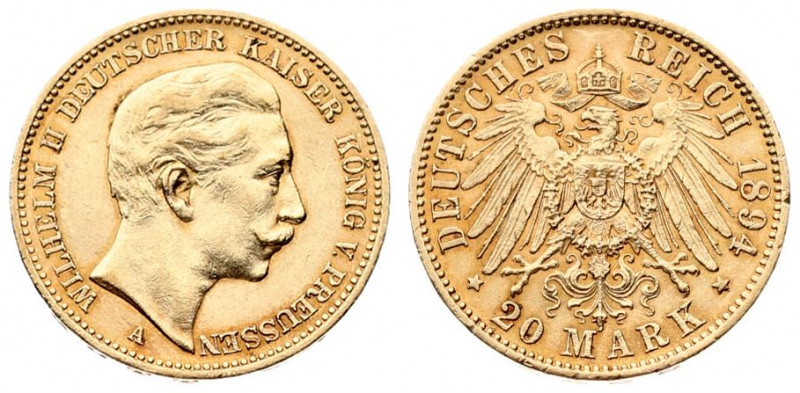 Germany PRUSSIA 20 Mark 1894 A Wilhelm II(1888-1918). Obverse: Head right. Obver...