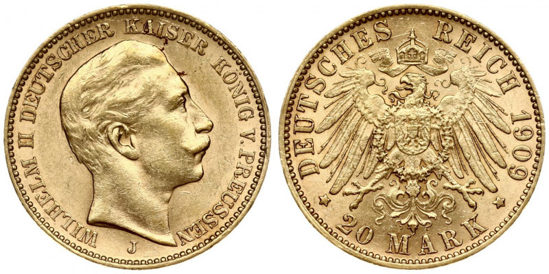 Germany PRUSSIA 20 Mark 1909 J Wilhelm II(1888-1918). Obverse: Head right. Obver...