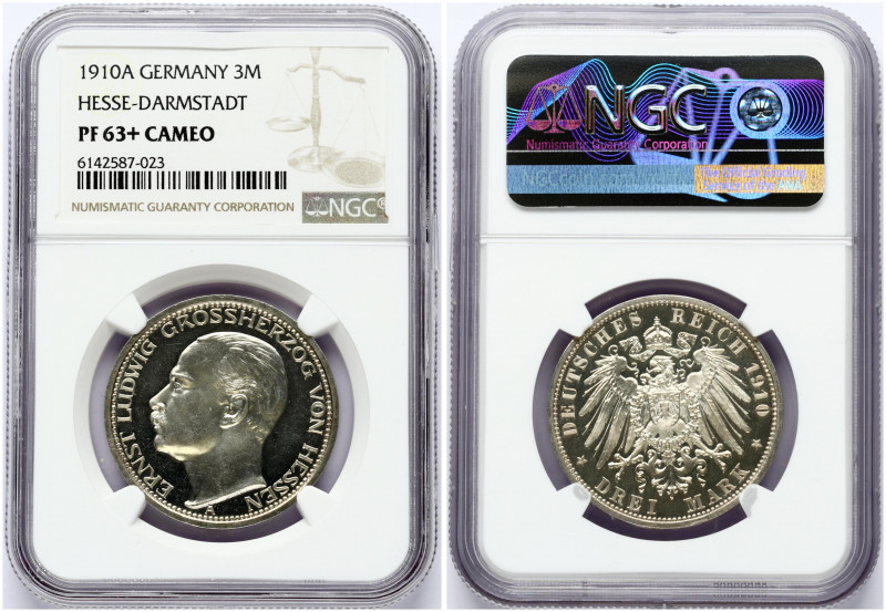 Germany HESSE-DARMSTADT 3 Mark 1910A Ernst Ludwig (1892-1918). Obverse: Head lef...