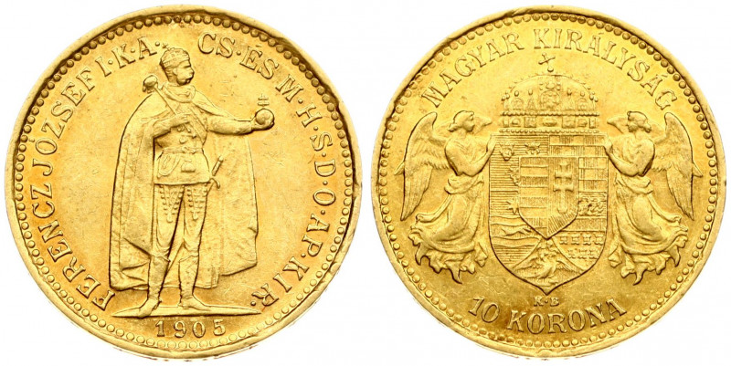 Hungary 10 Korona 1905KB Franz Joseph I(1848-1916). Obverse: Emperor standing. R...