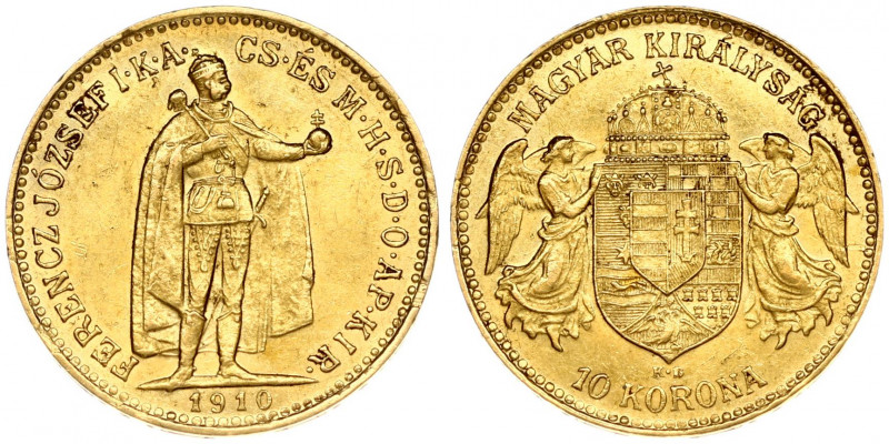 Hungary 10 Korona 1910KB Franz Joseph I(1848-1916). Obverse: Emperor standing. R...