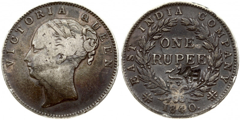 India-British 1 Rupee 1840 Victoria (1837-1901). Obverse: Bust of Queen Victoria...