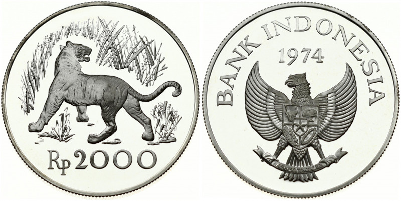 Indonesia 2000 Rupiah 1974 Conservation. Obverse: National emblem. Reverse: Java...