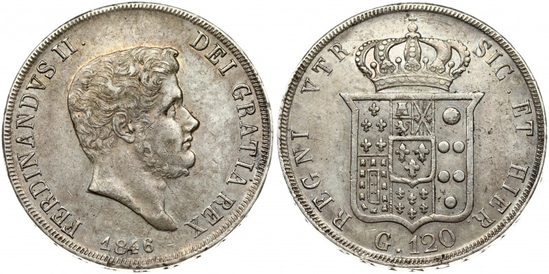 Italy NAPLES 120 Grana 1846 Ferdinando II(1830-1859). Obverse: Young bearded hea...