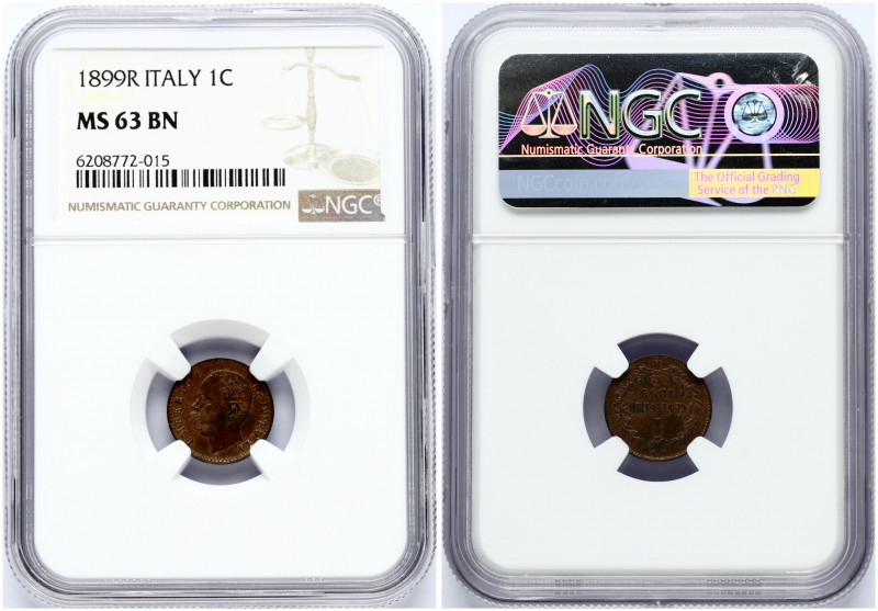 Italy 1 Centesimo 1899R Umberto I(1878-1900). Obverse: Head left. Obverse Legend...