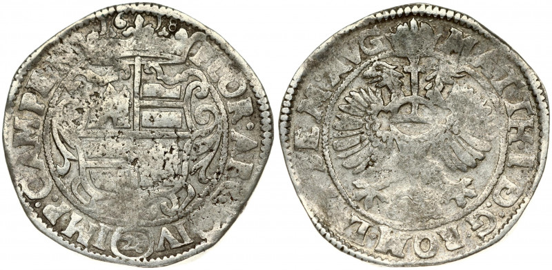 Netherlands KAMPEN 28 Stuber 1618 Obverse: Crowned arms within circle. date abov...