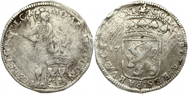 Netherlands GELDERLAND 1 Silver Ducat 170? Obverse: Knight standing; small arms ...