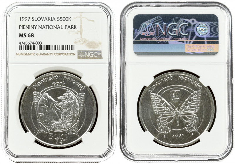 Slovakia 500 Korun 1997 Pieninsky National Park. Obverse: Double cross on shield...