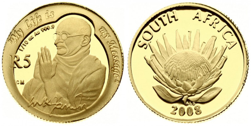 South Africa 5 Rand 2008 Mahatma Gandhi. Obverse: Protea flower. Lettering: SOUT...