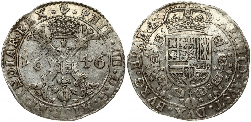 Spanish Netherlands BRABANT 1 Patagon 1646 Antwerp. Philip IV(1621-1665). Obvers...