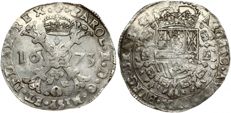 Spanish Netherlands BRABANT Patagon 1673 Brussels. Charles II (1665-1700). Obver...