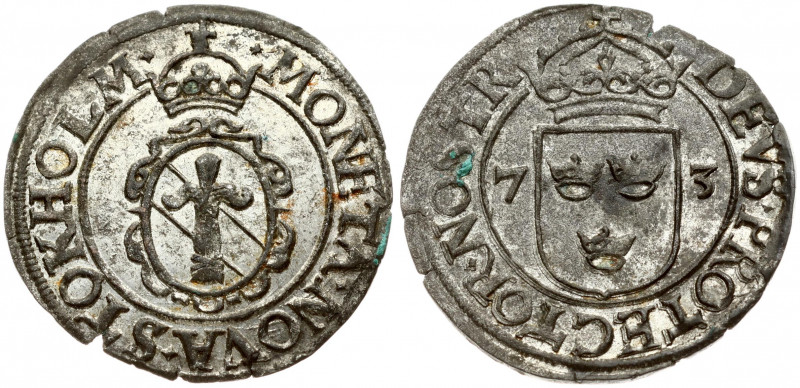 Sweden 2 Ore 1573 w/o denomination. John III (1568-1592) Obverse: Crowned ornate...