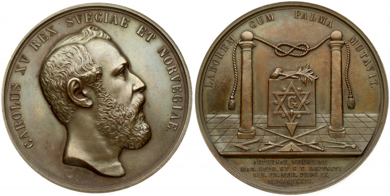 Sweden - Norwegian Medal 1872 Masonic Lodge 'G'. With portrait of the king. Bron...