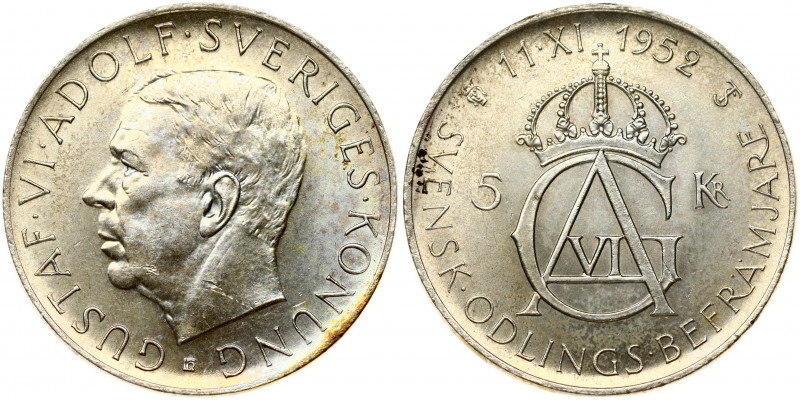 Sweden 5 Kronor 1952 TS 70th Birthday of Gustaf VI Adolf. Gustaf VI Adolf (1950-...