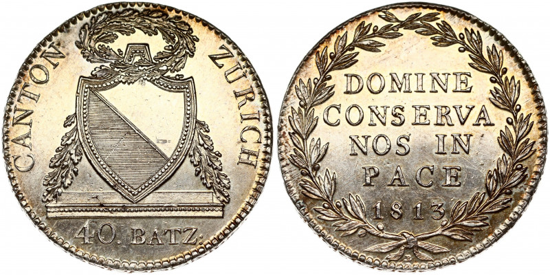 Switzerland ZURICH 40 Batzen 1813 Obverse: Shield with garland at sides, wreath ...