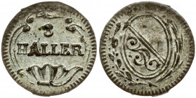 Switzerland Zürich 3 Haller (1827-1841) Obverse: Round shield between sprigs. Reverse: Value in cartouche. Lettering: 3 HALLER. Billon. KM 180