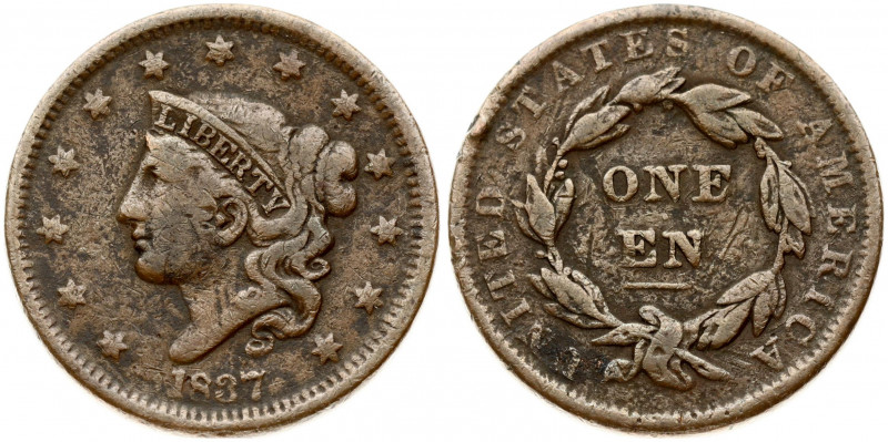 USA 1 Cent 1837 Philadelphia 'Liberty Head / Matron Head Modified' Obverse: Left...