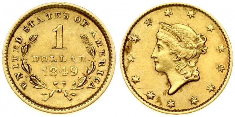 USA 1 Dollar 1849 'Liberty Head' Philadelphia. Obverse: Liberty Head and stars o...
