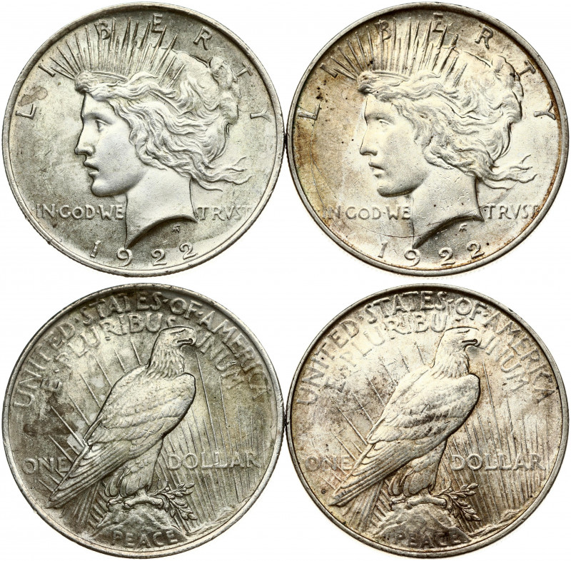 USA 1 Dollar 1922 'Peace Dollar' Philadelphia & Denver. Obverse: Capped head of ...