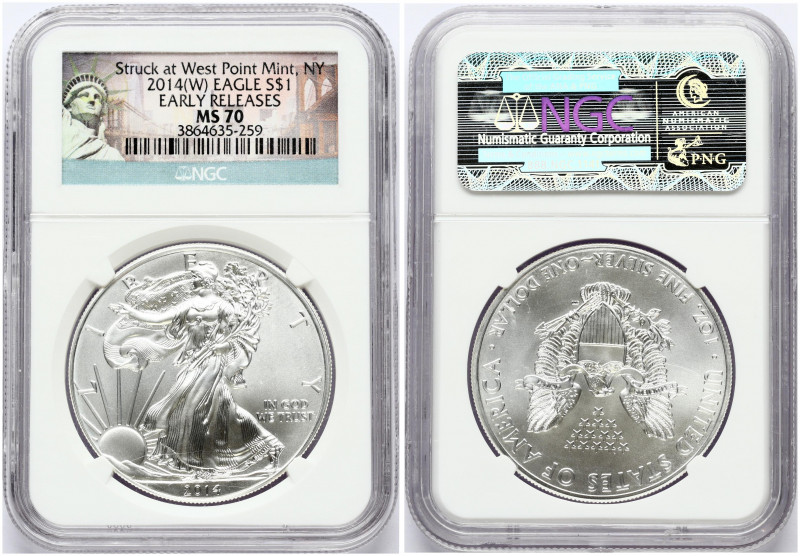 USA 1 Dollar 'American Silver Eagle' 2014 (W) West Point. Obverse: Walking Liber...