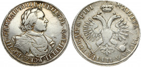Russia 1 Rouble (1718) Peter I (1699-1725). Obverse: Laureate bust right. Reverse: Crown above crowned double-headed eagle. Without embroidery and ara...