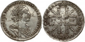 Russia 1 Rouble 1725 Moscow. Peter I (1699-1725). Obverse: Laureate draped and cuirassed bust right. Reverse: Four crowned cruciform Russian P's date ...