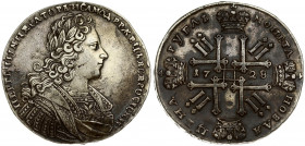 Russia 1 Rouble 1728 Moscow. Peter II (1727-1729). Petersburg type . Obverse: Laureate bust right. Reverse: Date in cruciform with 4 crowns monograms ...