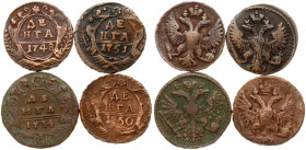 Russia 1 Denga (1734-1751). Obverse: Crowned double-headed eagle. Reverse: Value and date in cartouche. Reverse Legend: DENGA. Copper. Edge netlike. L...