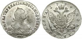 Russia 1 Poltina 1774 СПБ-ФЛ St. Petersburg. Catherine II (1762-1796). Obverse: Crowned bust right. Reverse: Crown above crowned double-headed eagle s...