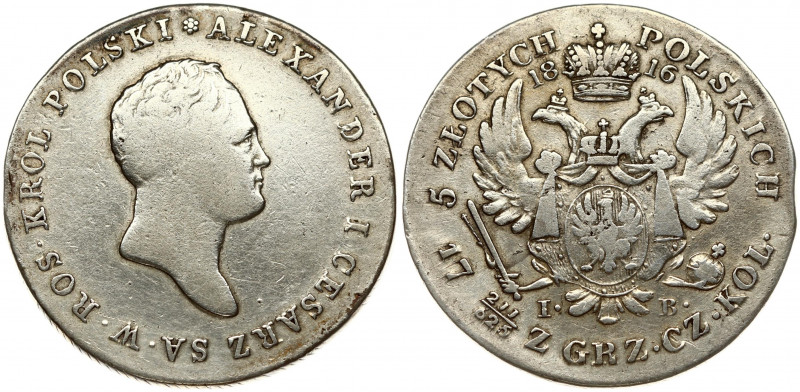 Russia For Poland 5 Zlotych 1816 IB Alexander I (1801-1825). Obverse: Laureate h...