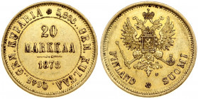 Russia for Finland 20 Markkaa 1878 S Alexander II (1854-1881). Obverse: Crowned imperial double eagle holding orb and scepter. Reverse: Denomination a...